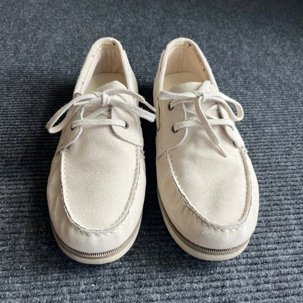 Margaritaville South Shore‎ Boat Shoes Mens 14 Cream Suede Good Palm Tree Preppy